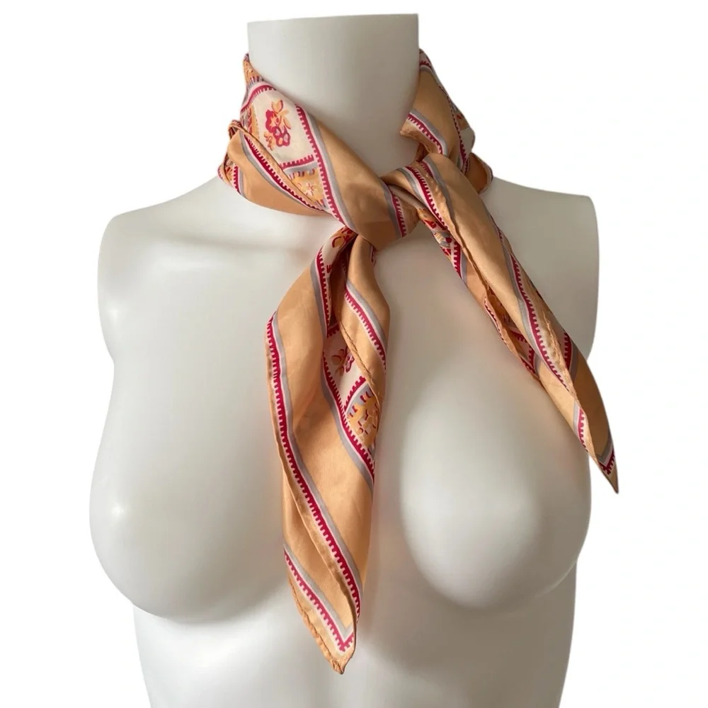 Vintage Elegant Square Scarf Lightweight Floral Made in Japan Acetate